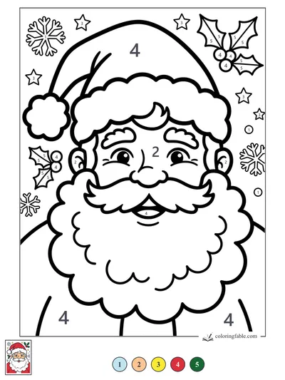 Santa with Holly, Stars, and Snowflakes — color by number