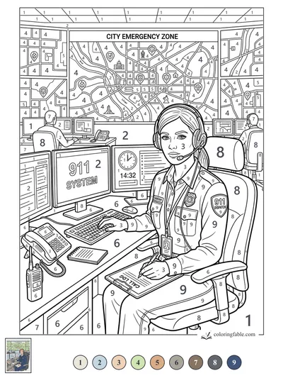 Sarah at the 911 Dispatch Map — color by number