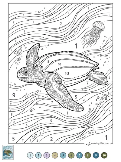 Sea Turtle Gliding Beneath a Jellyfish — color by number