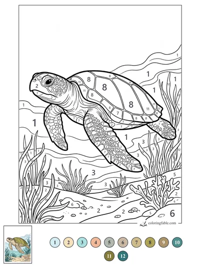 Sea Turtle Gliding Past Seagrass — color by number