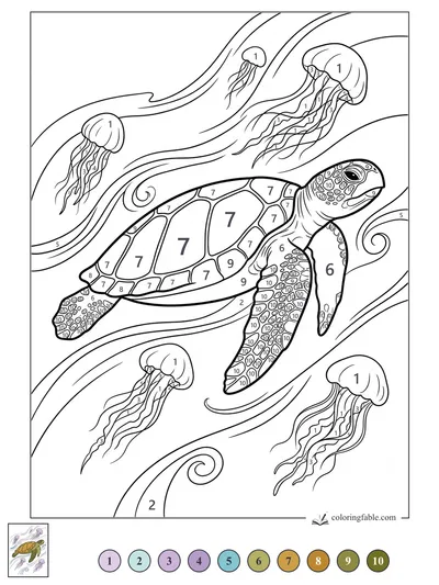Sea Turtle Gliding Through Jellyfish Currents — color by number