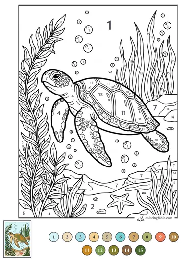 Sea Turtle Gliding Through Kelp — color by number