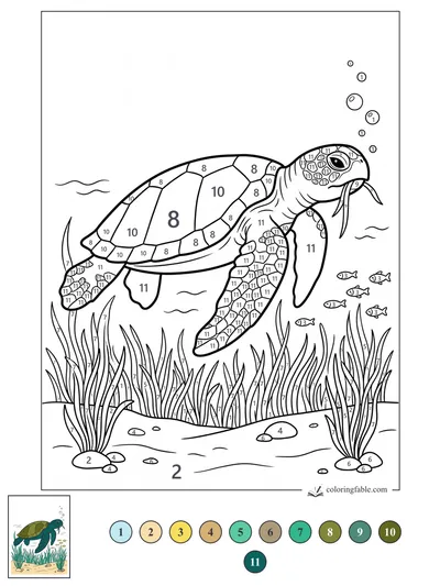 Sea Turtle Gliding Through Seagrass — color by number