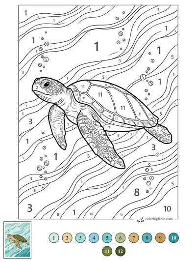 Sea Turtle in Ribboning Currents — color by number