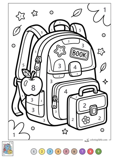September Backpack With Apple and Lunchbox — color by number