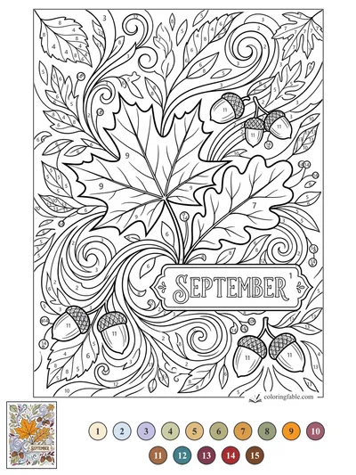 September Leaves and Acorns — color by number