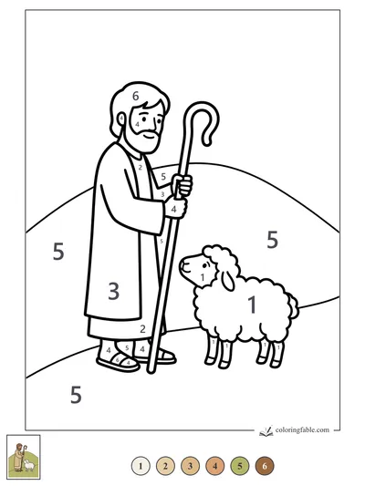 Shepherd Showing His Staff to a Lamb — color by number