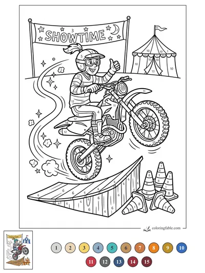 Showtime Motorcycle Jump at the Circus Ramp — color by number