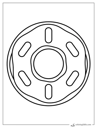 Minimalist donut coloring page with wavy icing, center hole, and six oval sprinkles