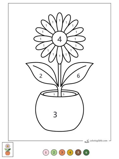 Simple Potted Daisy with Two Leaves — color by number