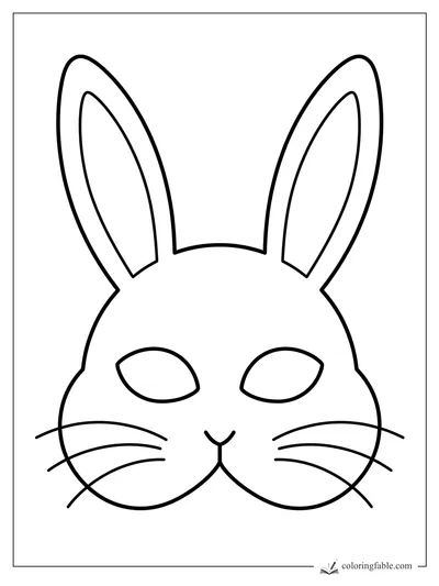 Minimalist rabbit face coloring page with tall ears, oval eyes, small nose, and long whiskers.