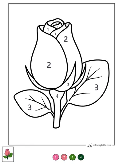 Simple Rosebud with Two Leaves — color by number