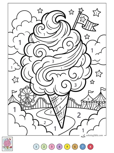 Sky-High Cotton Candy Cone at the Fair — color by number
