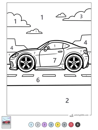 Sleek Sports Car on a City Road — color by number