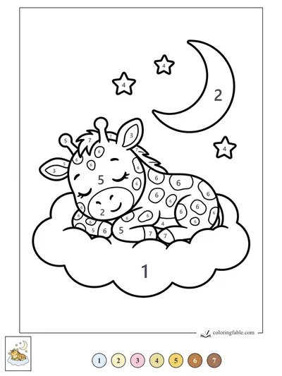 Sleeping Baby Giraffe on a Moonlit Cloud — color by number