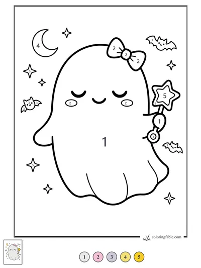 Sleepy Bow Ghost with Star Wand — color by number