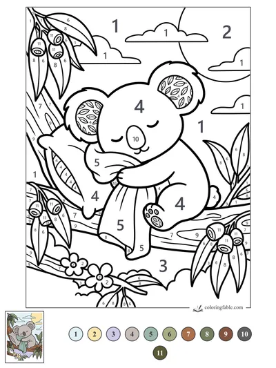 Sleepy Koala Hugging a Eucalyptus Branch — color by number