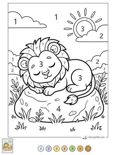 Sleepy Lion on a Sun-Warmed Rock — color by number