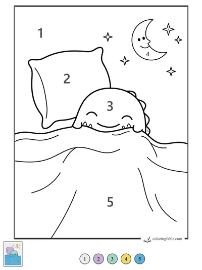 Sleepy Monster Under a Smiling Moon — color by number