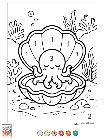 Sleepy Octopus in a Clam Shell — color by number