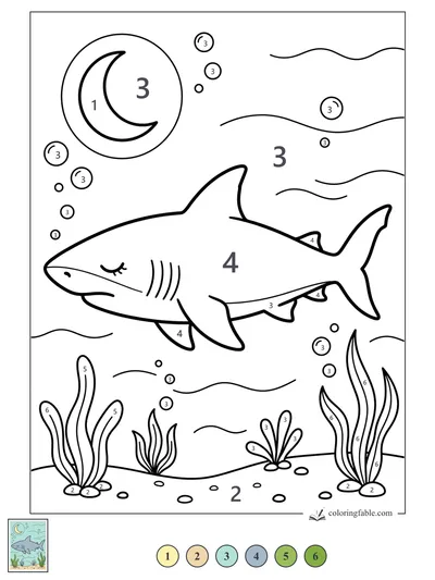 Sleepy Shark Under a Crescent Moon — color by number