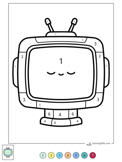 Sleepy Square Robot with Antennas — color by number