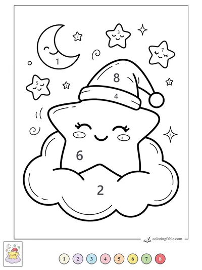 Sleepy Star in a Nightcap on a Cloud — color by number