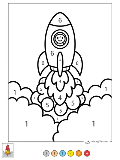 Smiling Astronaut Rocket Blastoff — color by number