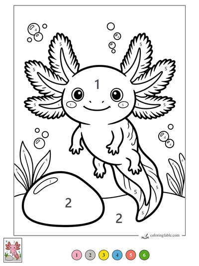 Smiling Axolotl by the Pebble — color by number