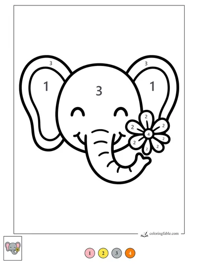 Smiling Baby Elephant Holding a Flower — color by number