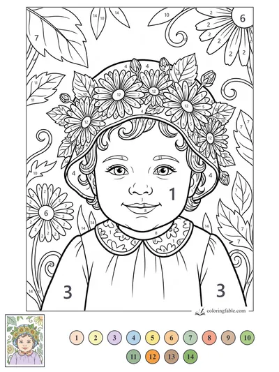 Smiling Baby in a Daisy Bonnet — color by number