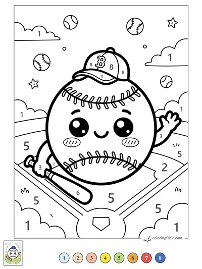 Smiling Baseball Waves from Home Plate — color by number