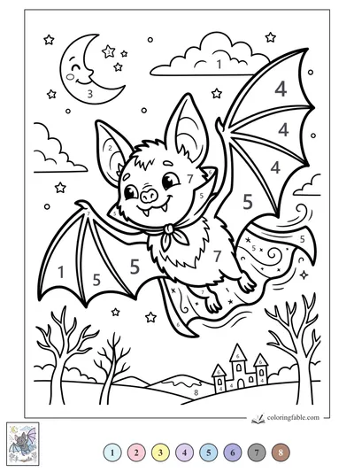 Smiling Bat with a Starry Cape — color by number