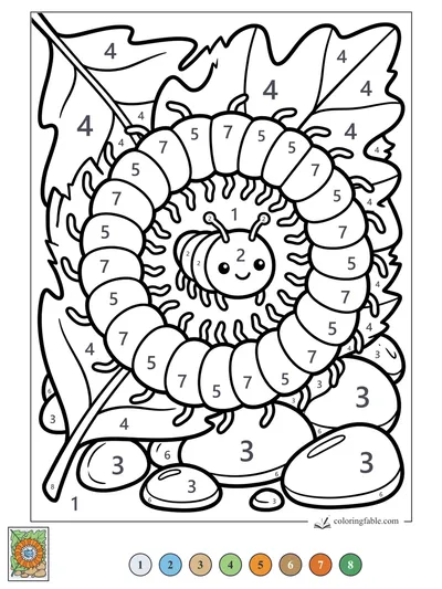 Smiling Bug Inside a Curled Centipede Ring — color by number