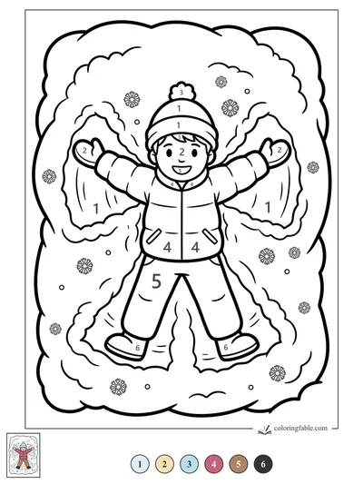 Smiling Child Making a Snow Angel — color by number