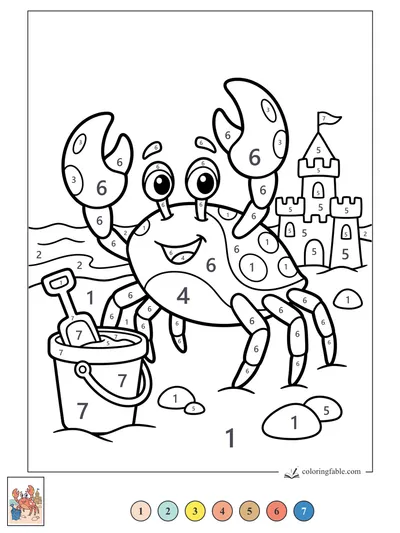 Smiling Crab by a Sandcastle — color by number