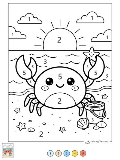 Smiling Crab Holding a Starfish at Sunrise — color by number