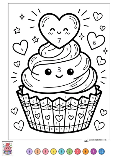 Smiling Cupcake with Heart Topper — color by number