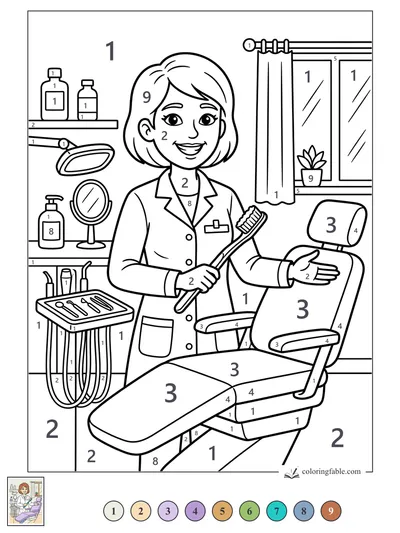 Smiling Dentist With Toothbrush in Her Office — color by number