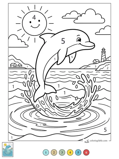 Smiling Dolphin Leaps by the Lighthouse — color by number