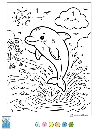 Smiling Dolphin Splash at Palm Beach — color by number