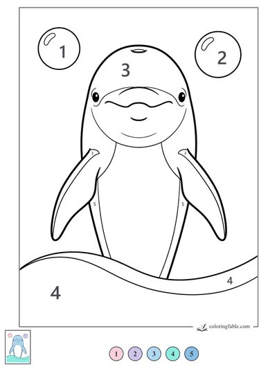 Smiling Dolphin with Two Bubbles — color by number