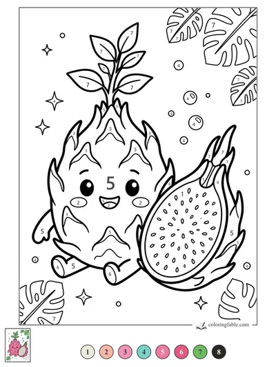 Smiling Dragon Fruit with Sprout Crown — color by number