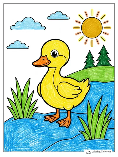 Smiling Duck by the Sunny Pond — colored example