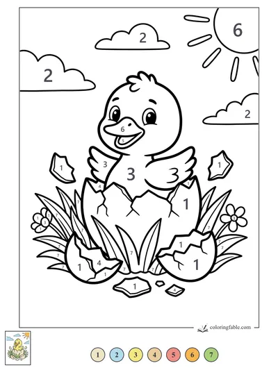 Smiling Duckling Hatching in the Sunshine — color by number