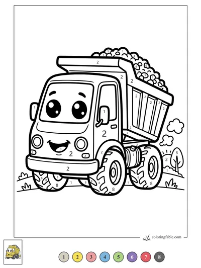 Smiling Dump Truck With a Pebble Load — color by number