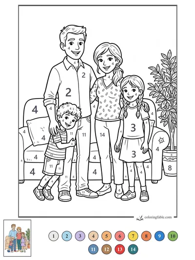 Smiling Family by the Sofa — color by number