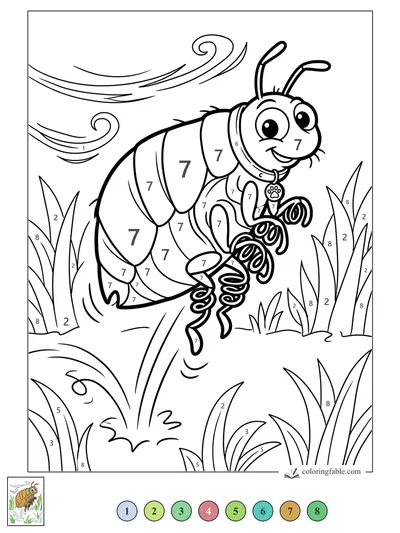Smiling Flea Leaping Through Windy Grass — color by number