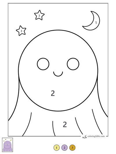 Smiling Ghost Under a Crescent Moon — color by number