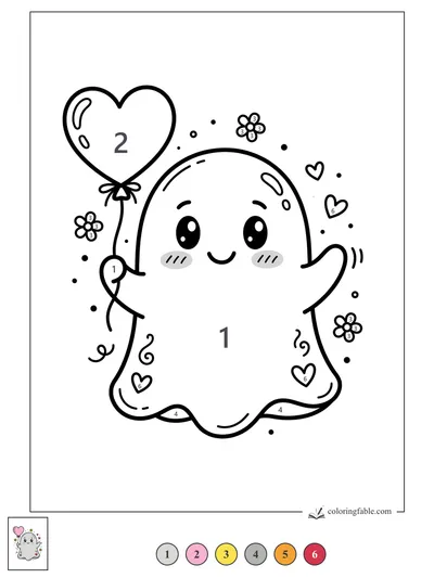 Smiling Ghost With a Heart Balloon — color by number